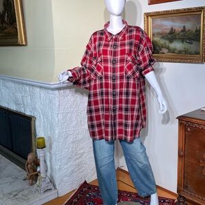 NWOT 4XL Oversized Plaid Button Down Shirt
